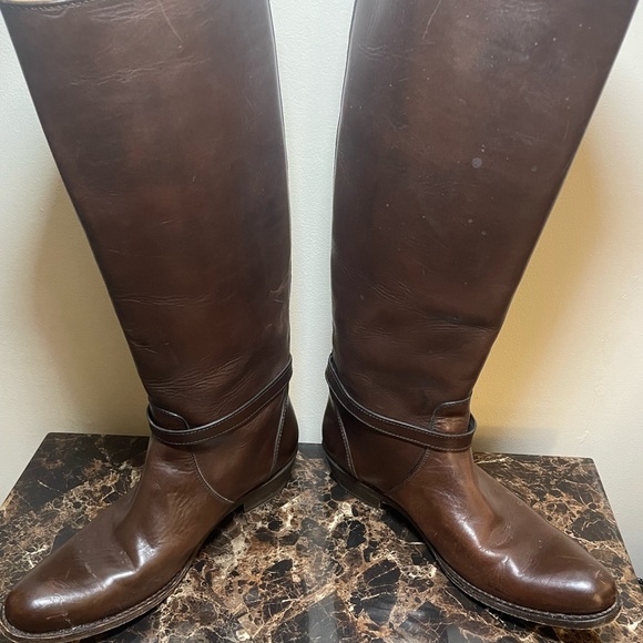 Frye Melissa Logo Boots Saddle Knee Riding Size 8.5 - Picture 15 of 16